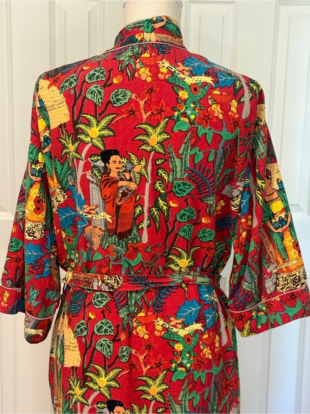 Women Red Frida Kahlo Printed Kimono Cotton Robe OS